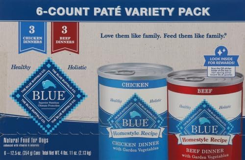 Blue Buffalo Homestyle Recipe Lamb Adult Wet Dog Food, 12.5 oz, 12 ct | Lamb Dinner with Garden Vegetables, No Chicken By-Product, Corn, Wheat, or Soy