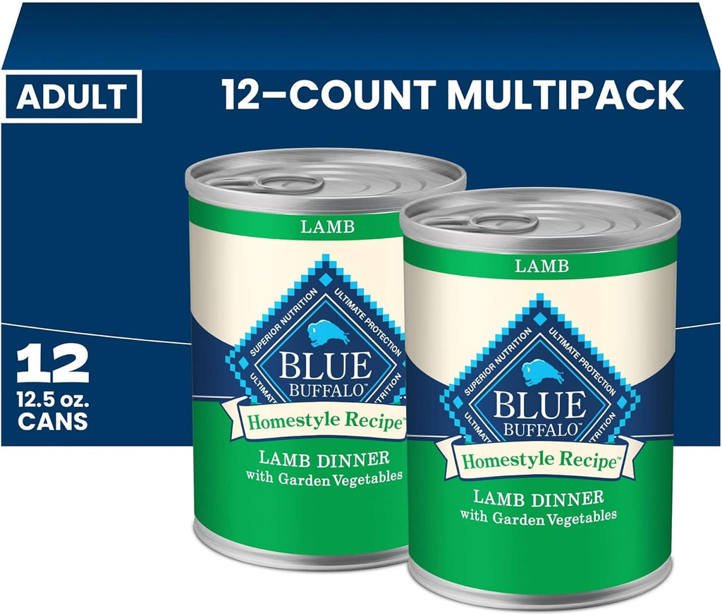 Blue Buffalo Homestyle Recipe Lamb Adult Wet Dog Food, 12.5 oz, 12 ct | Lamb Dinner with Garden Vegetables, No Chicken By-Product, Corn, Wheat, or Soy