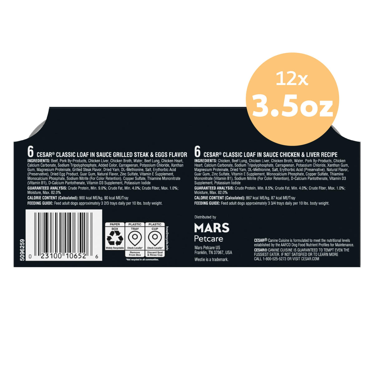 Cesar Classic Loaf in Sauce Wet Dog Food, Meaty Selects, 3.5 oz, 24 Count | Made in USA, Real beef or chicken #1 ingredient, no fillers or artificial flavors, slow-cooked, easy peel trays