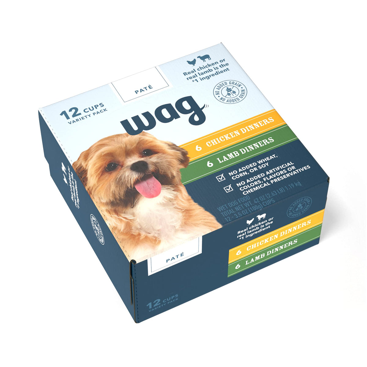 Amazon Brand – Wag Wet Dog Food Cups, Chicken & Beef in Gravy Variety Pack, 3.5oz, 12 pack