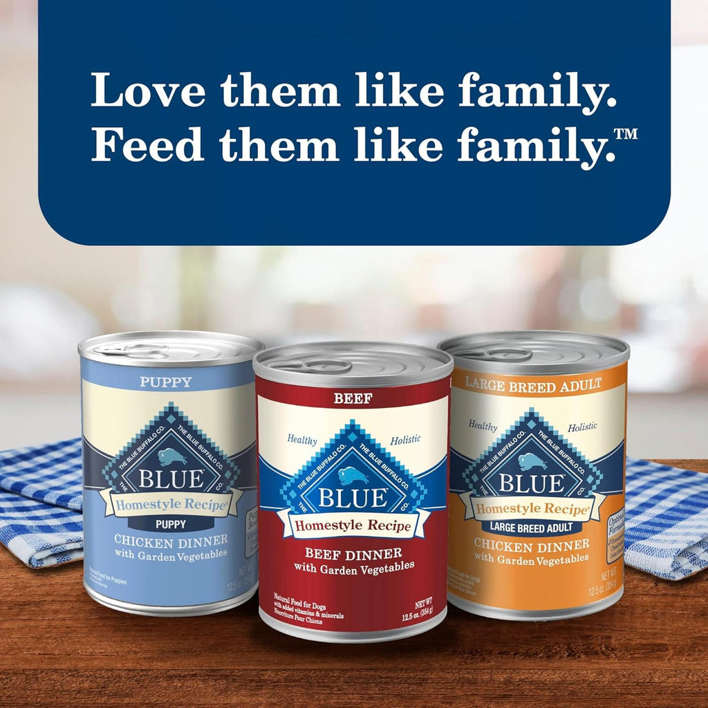 Blue Buffalo Homestyle Recipe Lamb Adult Wet Dog Food, 12.5 oz, 12 ct | Lamb Dinner with Garden Vegetables, No Chicken By-Product, Corn, Wheat, or Soy