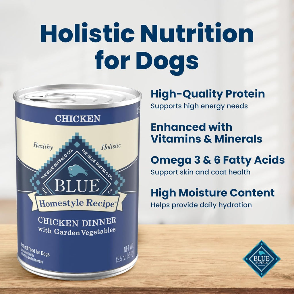 Blue Buffalo Homestyle Recipe Lamb Adult Wet Dog Food, 12.5 oz, 12 ct | Lamb Dinner with Garden Vegetables, No Chicken By-Product, Corn, Wheat, or Soy