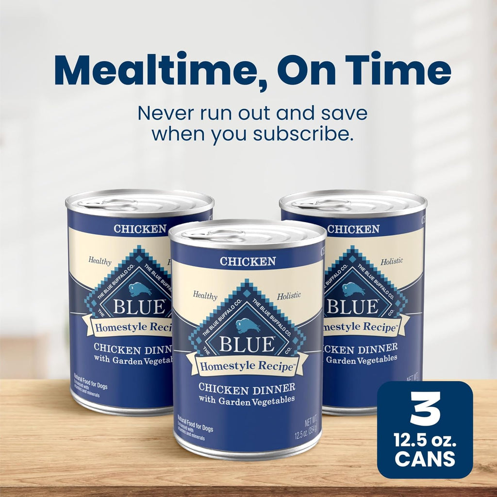 Blue Buffalo Homestyle Recipe Lamb Adult Wet Dog Food, 12.5 oz, 12 ct | Lamb Dinner with Garden Vegetables, No Chicken By-Product, Corn, Wheat, or Soy