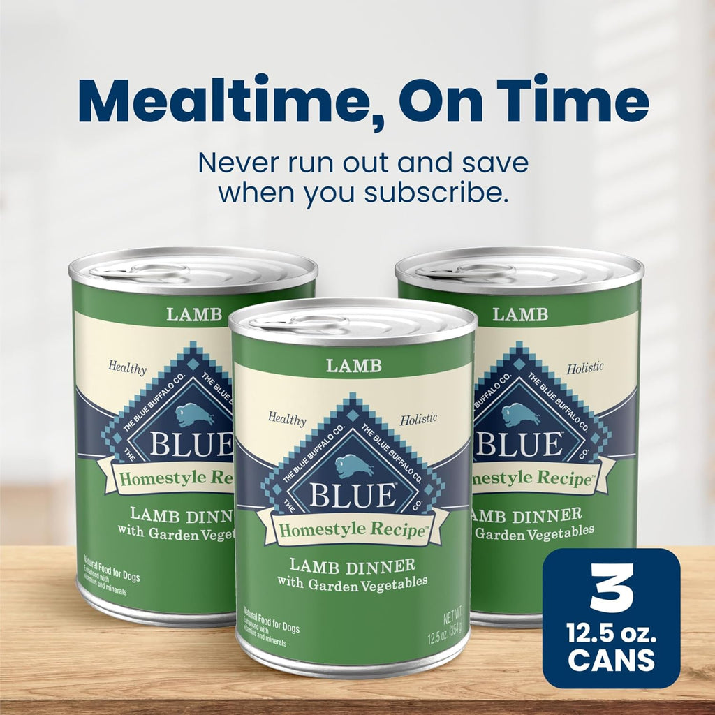 Blue Buffalo Homestyle Recipe Lamb Adult Wet Dog Food, 12.5 oz, 12 ct | Lamb Dinner with Garden Vegetables, No Chicken By-Product, Corn, Wheat, or Soy