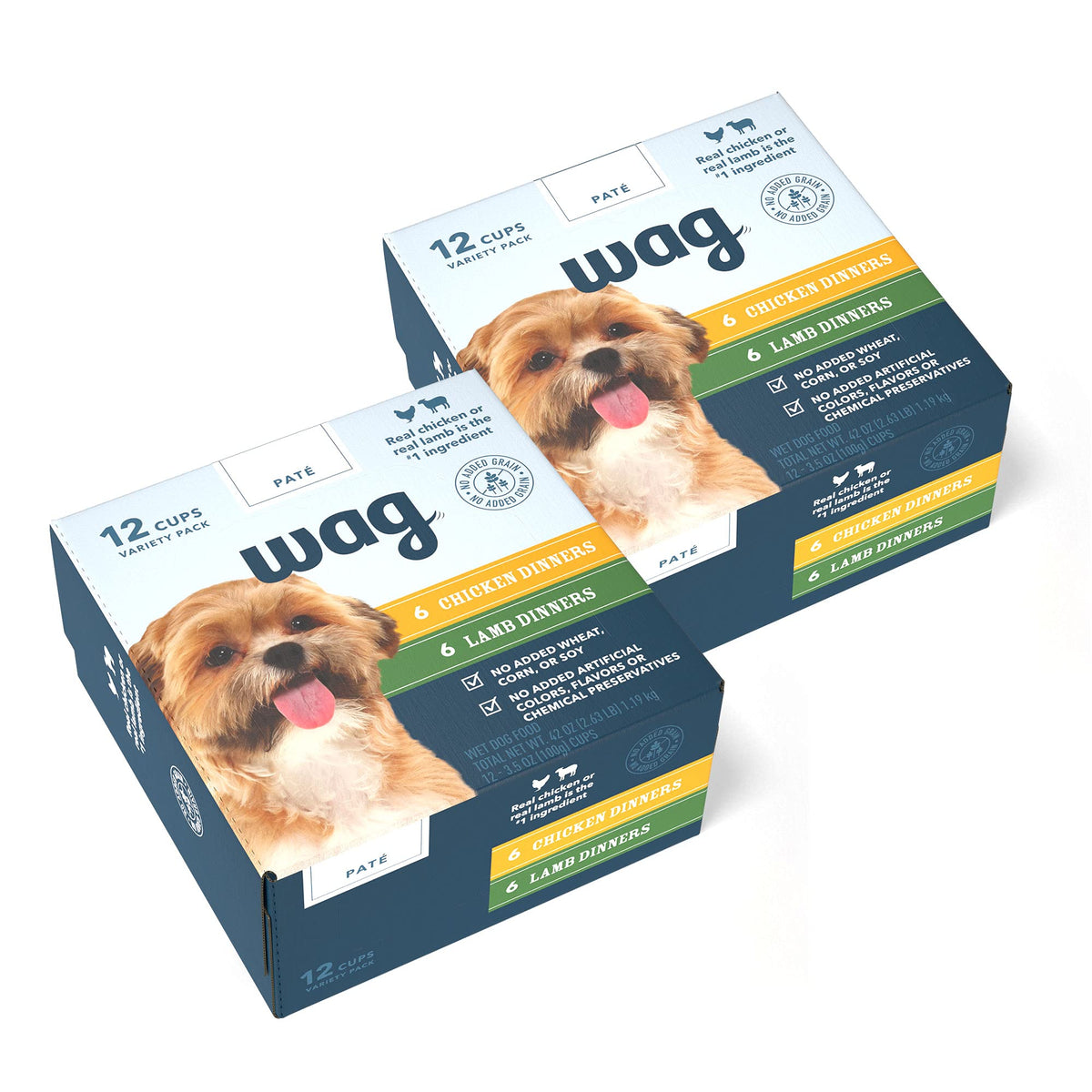 Amazon Brand – Wag Wet Dog Food Cups, Chicken & Beef in Gravy Variety Pack, 3.5oz, 12 pack