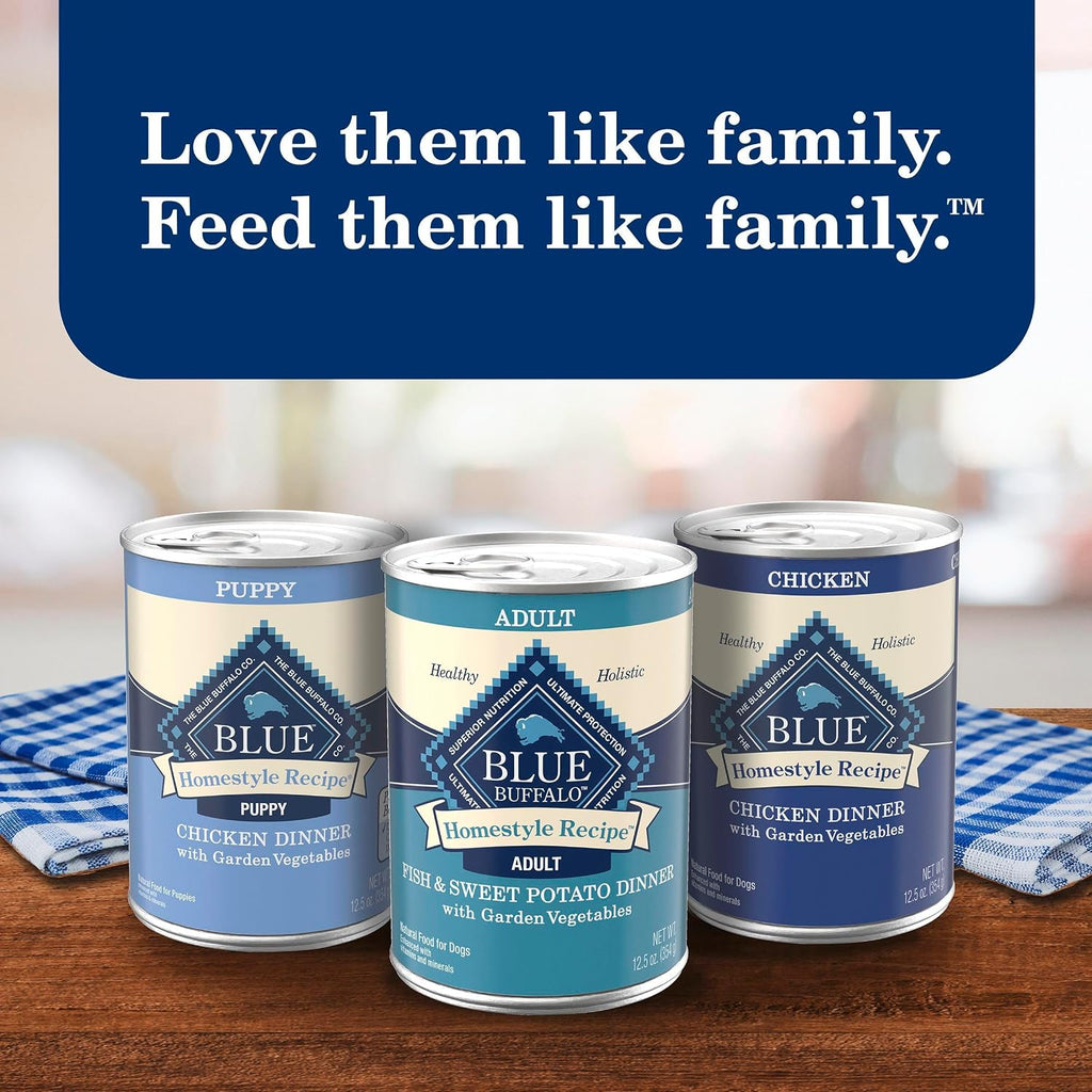 Blue Buffalo Homestyle Recipe Lamb Adult Wet Dog Food, 12.5 oz, 12 ct | Lamb Dinner with Garden Vegetables, No Chicken By-Product, Corn, Wheat, or Soy