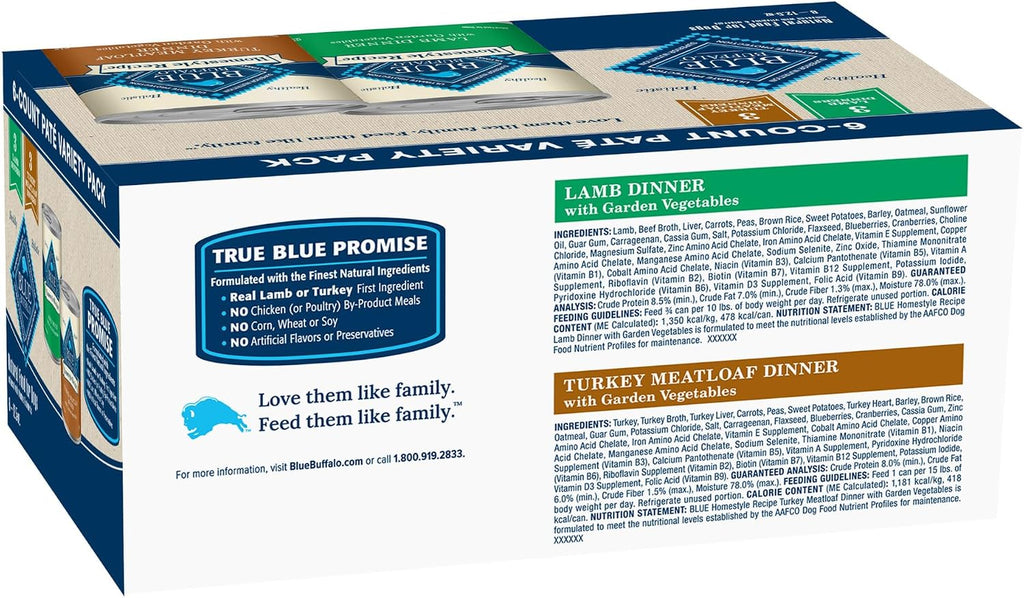 Blue Buffalo Homestyle Recipe Lamb Adult Wet Dog Food, 12.5 oz, 12 ct | Lamb Dinner with Garden Vegetables, No Chicken By-Product, Corn, Wheat, or Soy